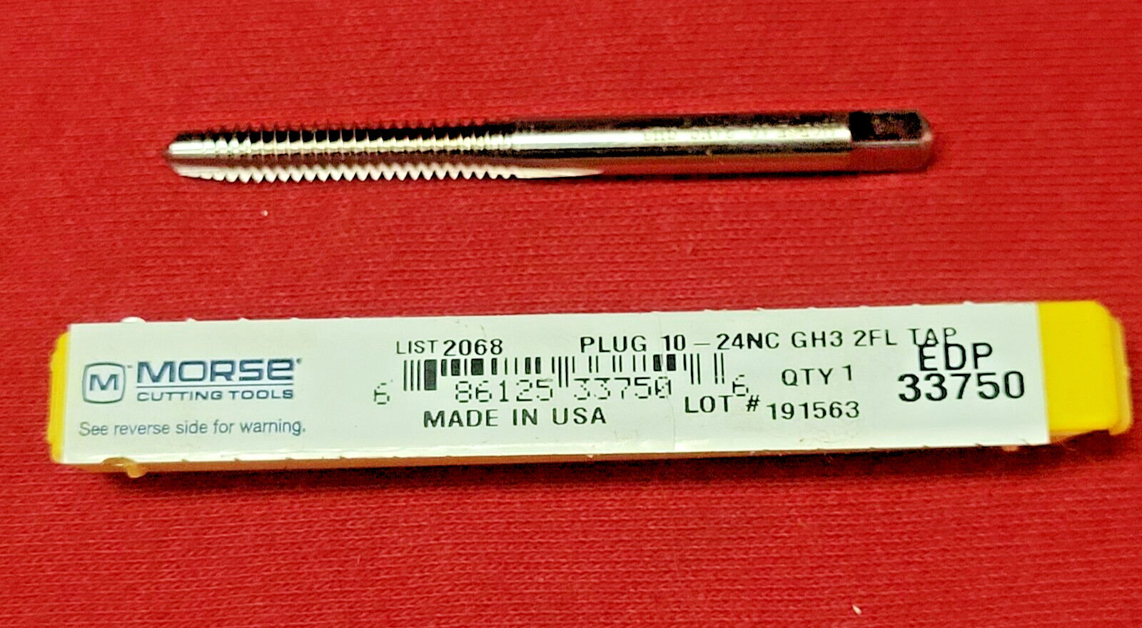 10-24 Plug Tap NC HSS Morse MT3733750 2FL GH3 Hand USA 10/24