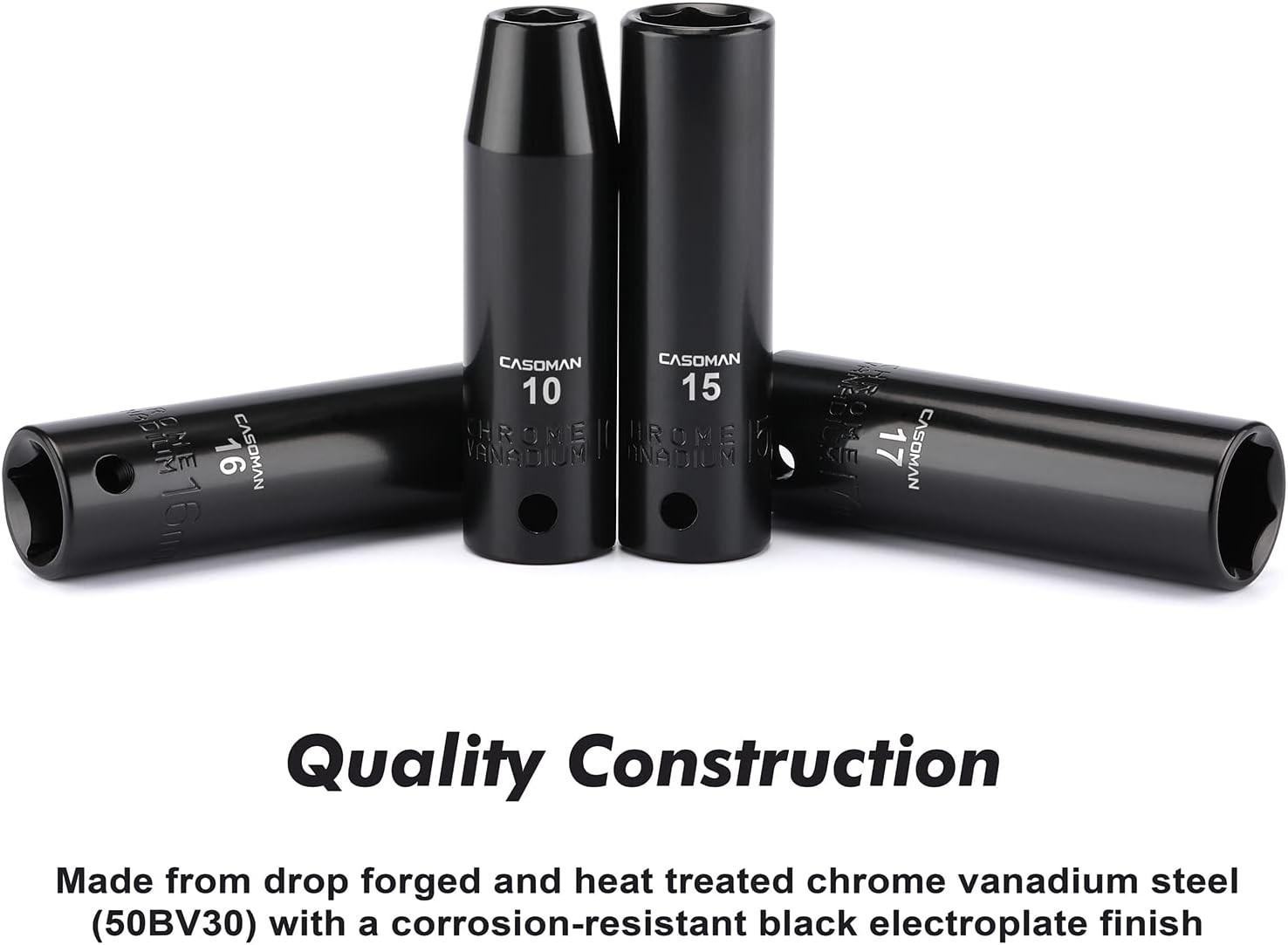 Durable 1/2-Inch Drive Metric Deep Impact Socket Set, 10mm to 24mm, 14-Piece