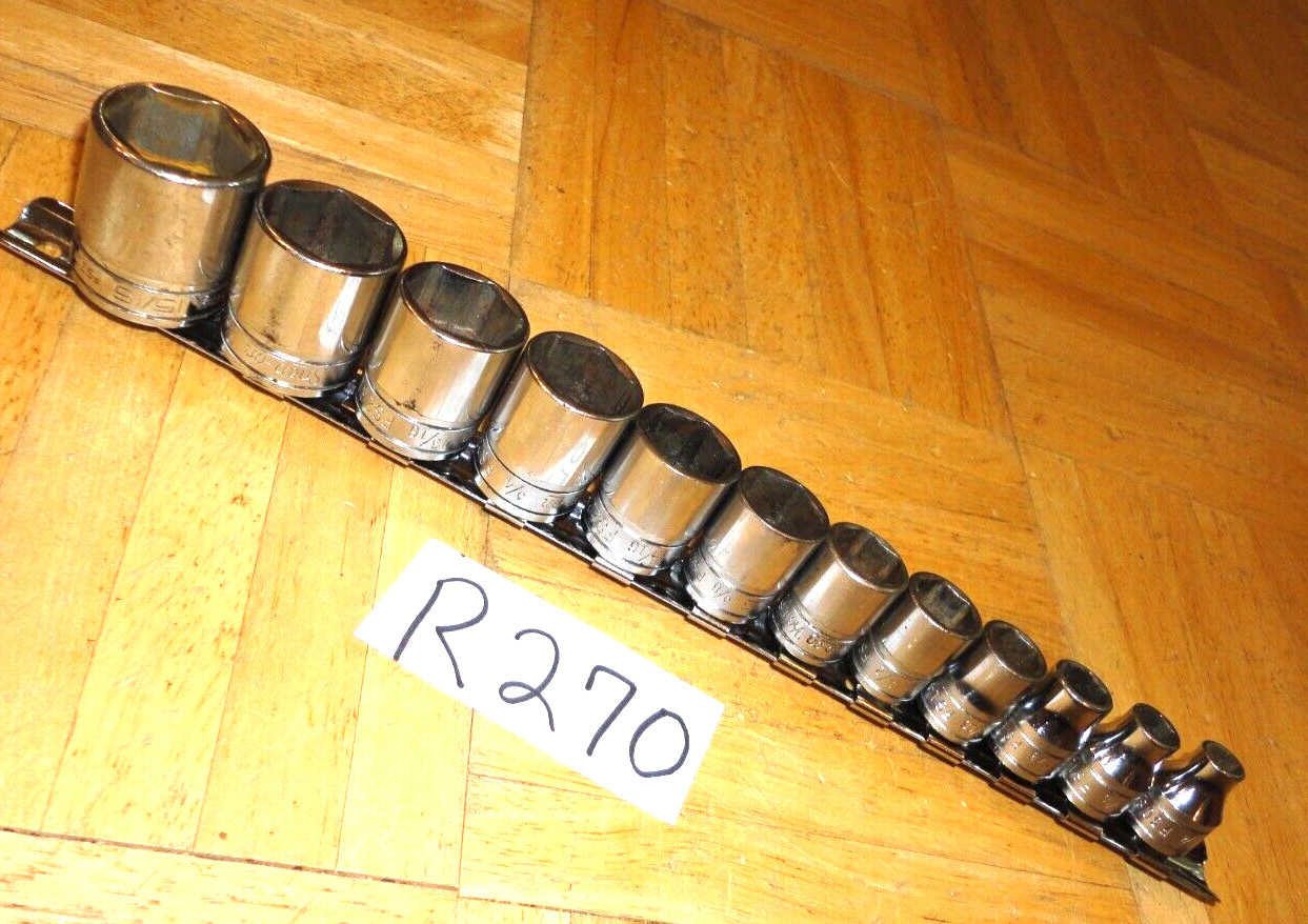 SNAP-ON TOOLS 12 PIECE 3/8 DR. SAE. SHORT CHROME 6 PT. SOCKET SET 211FSY + 15/16