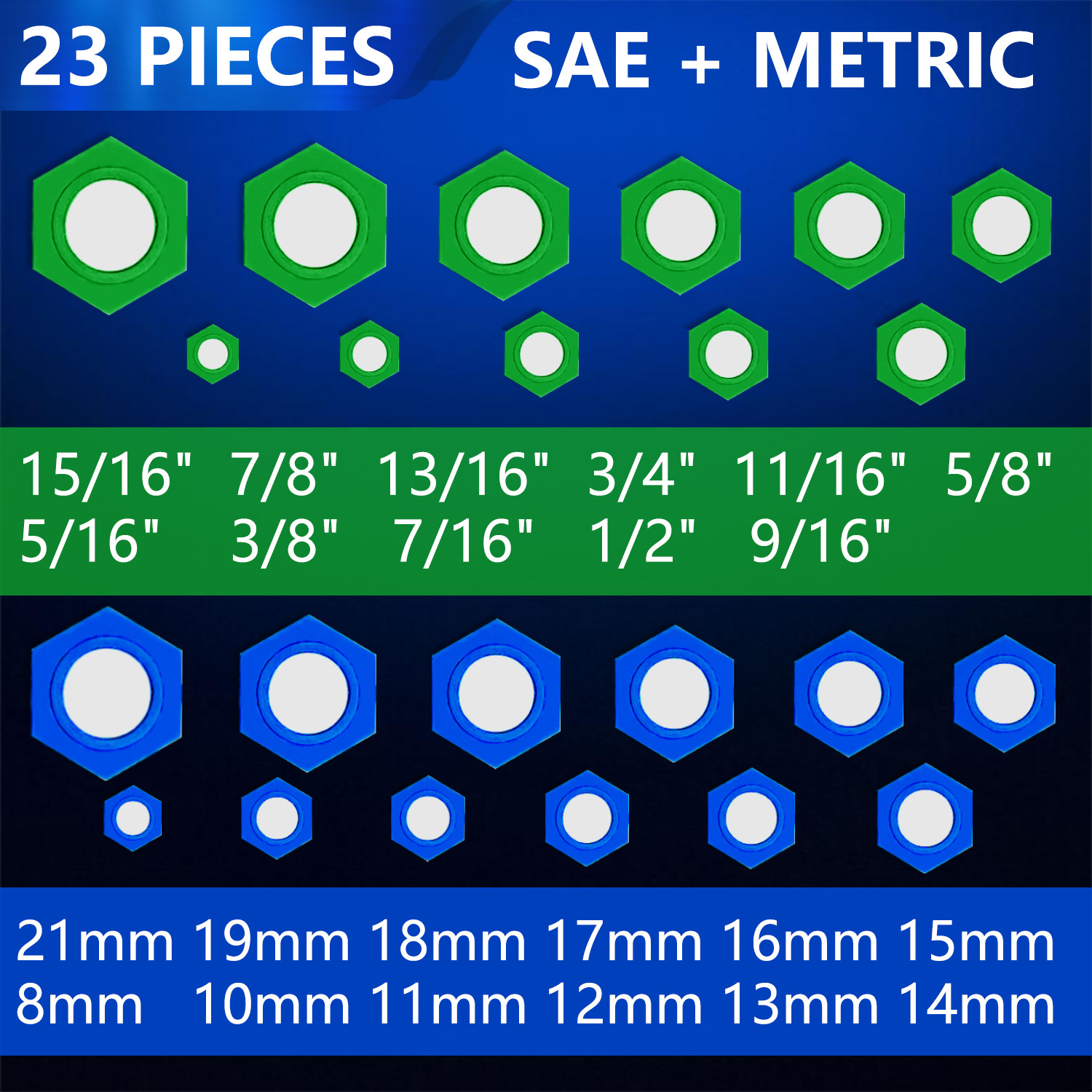 23PCS SAE and Metric Magnetic Socket Inserts Tool Set, 5/16″ – 15/16″, 8 – 21mm