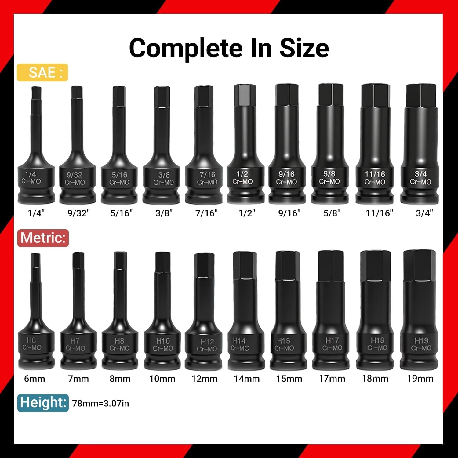 20-Piece 1/2″ Drive Master Impact Hex Bit Set, Hex Driver Socket Set, Allen Bit