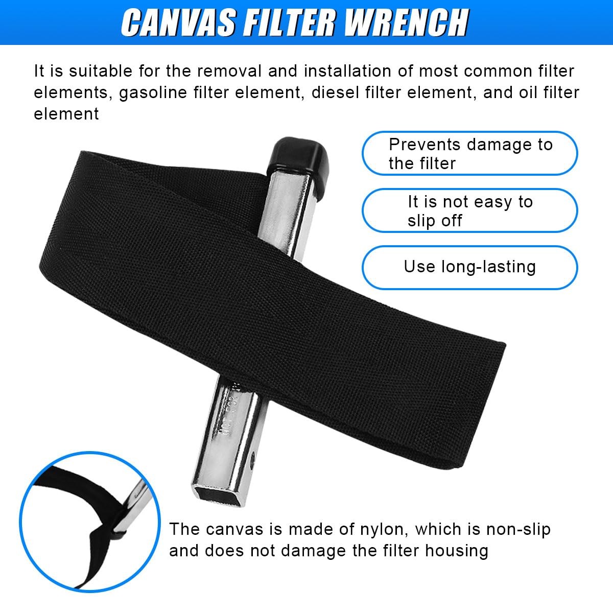 Nylon Strap Oil Filter Wrench, 1/2″ Drive Strap Wrench, Heavy Duty Oil Filter…