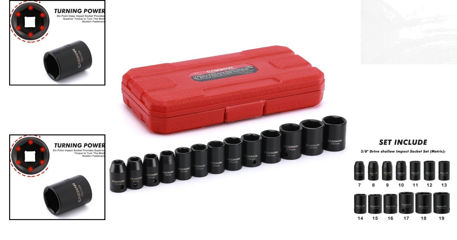 13-Piece Chrome Vanadium Socket Set with Laser Etched Markings – ANSI Compliant