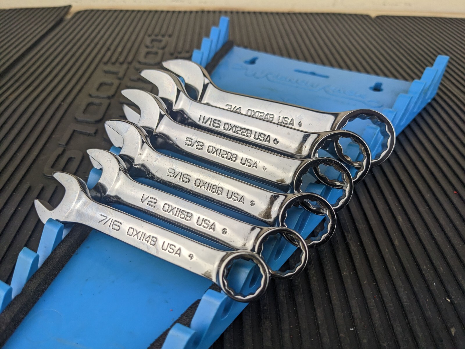 #az555 Snap-On 12 Pt 6 Piece 7/16″-3/4″ Midget Combination Wrench Set OXI706B
