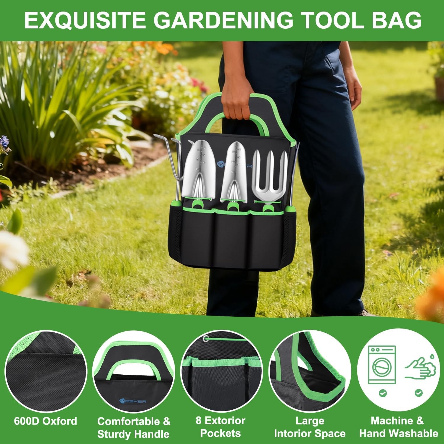 7-Piece Gardening Tools Heavy Duty Garden Tool Set Hand Tool Kit Black Green