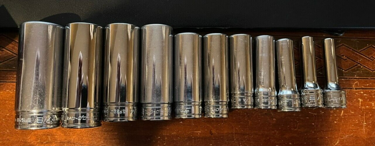 Snap-on 11Pc SAE 3/8″ Drive Deep Socket Set 1/4″ 7/8″ 6Pt 211SFSY w/ MetalTray