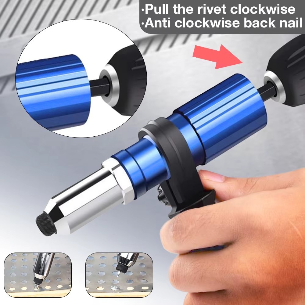 Electric Rivet Gun Adapter Cordless Drill Riveting Tool Kit w/ 100Pcs M4 Nails