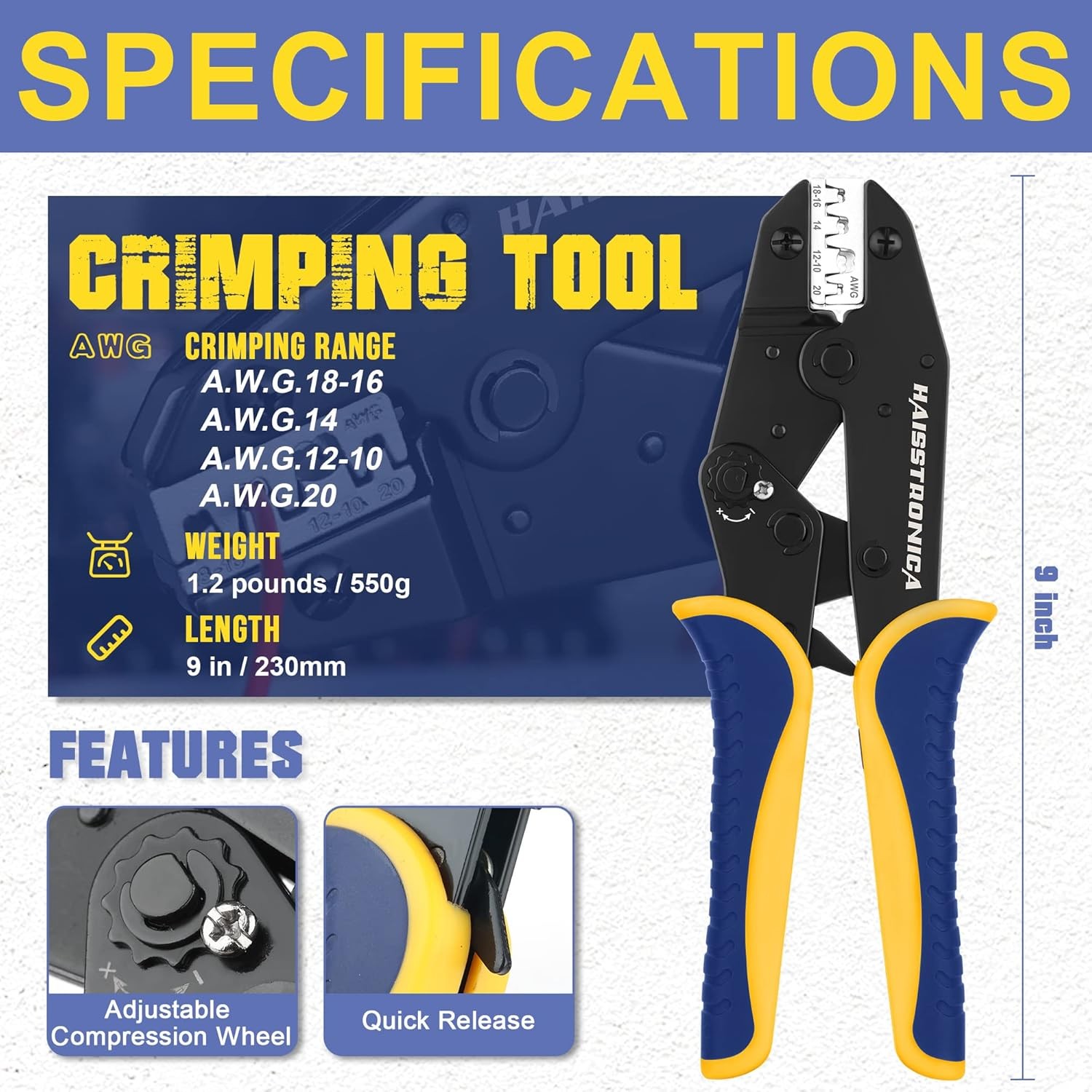 Haisstronica Crimping Tool for Non-Insulated Open Barrel Terminals Blue