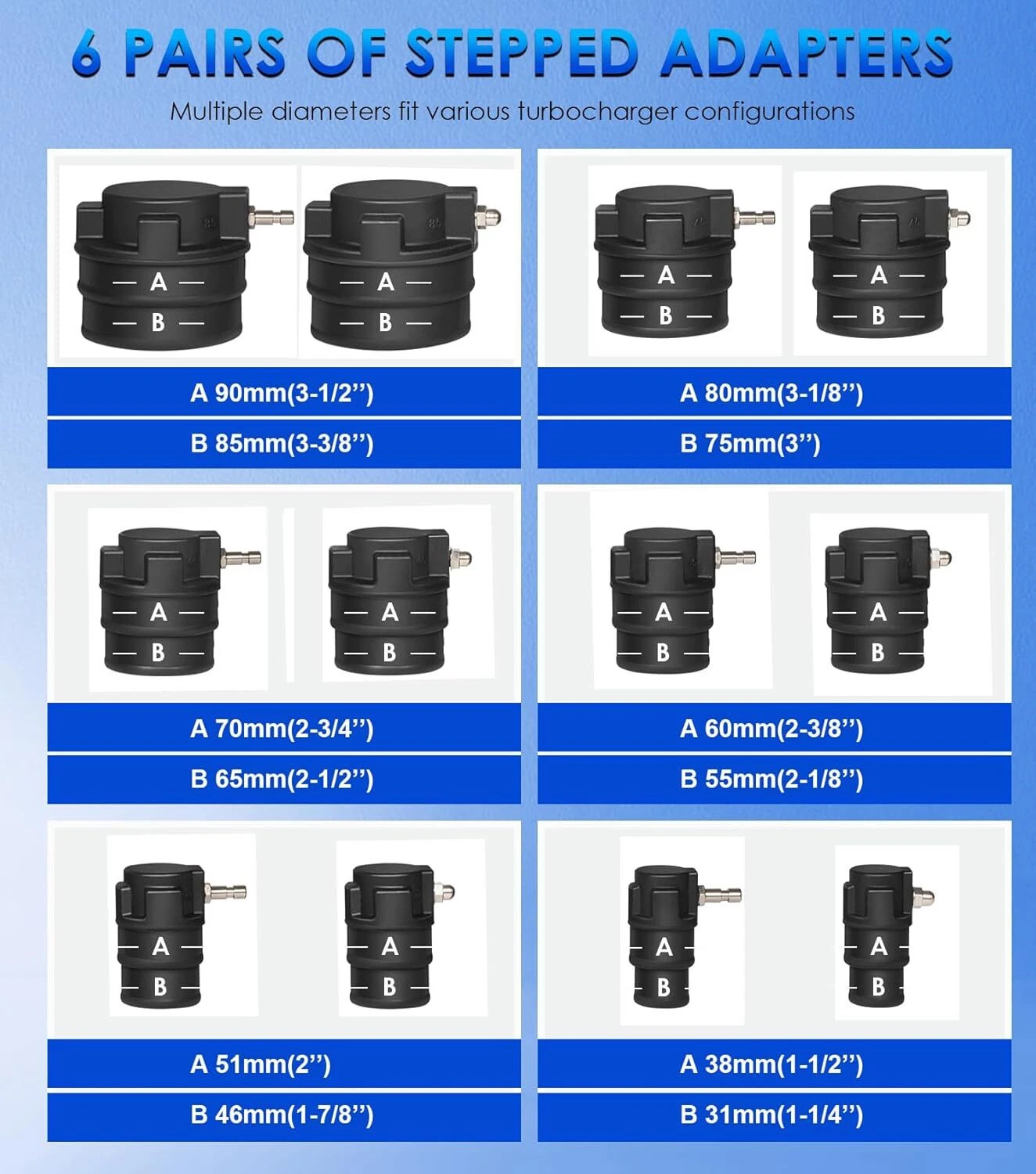 For Turbo Leak Detection Kit Smoke Adapter 6 Step Adapters 1-1/4″ to 3-3/8″ 14PC