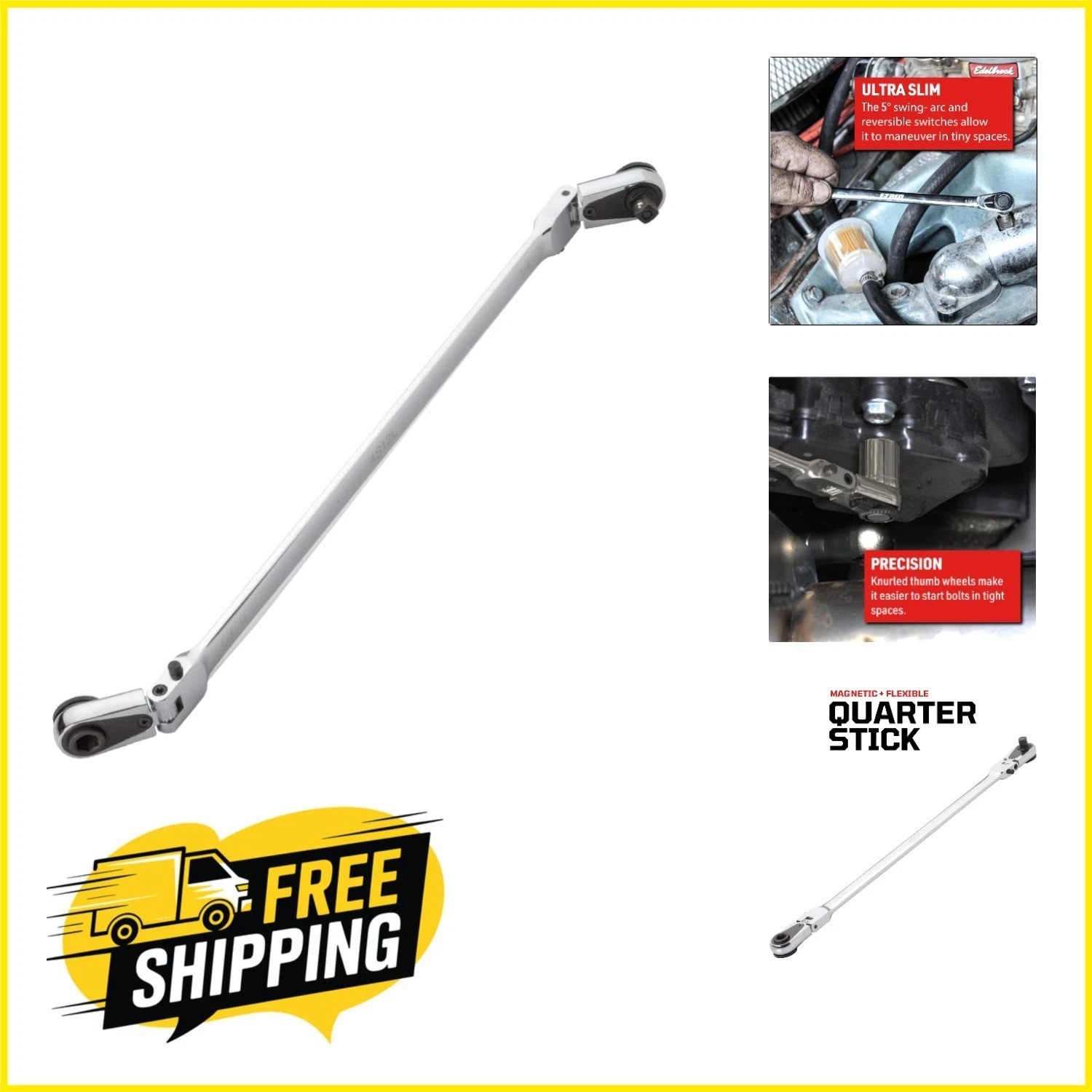 12-Inch Flexible Locking Ratchet – Chrome 1/4″ Drive with Magnetic Bit Drive