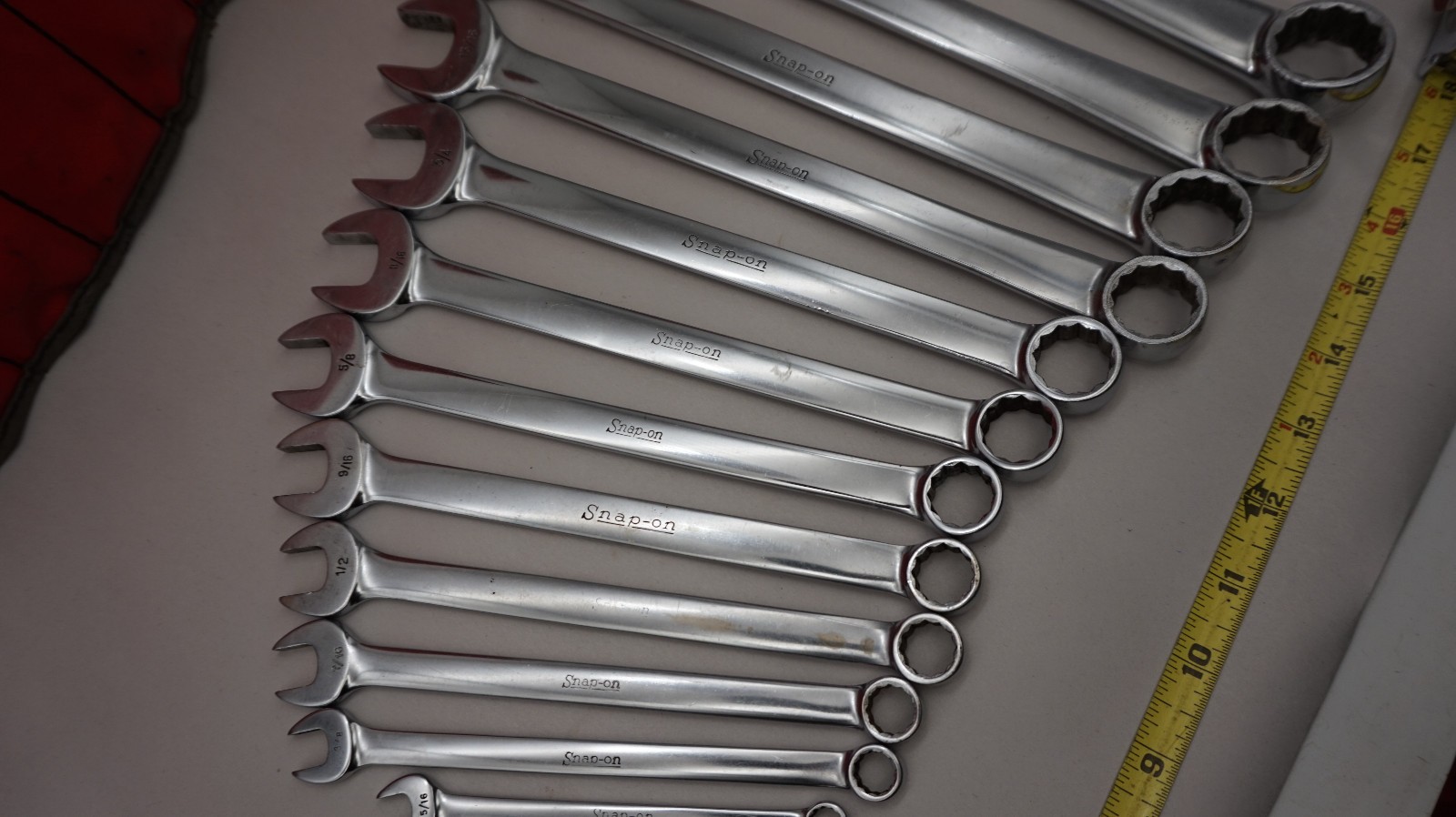 12 Snap On Combination Wrench Set C-114B In Red Mat Roll OEX 5/16 – 1″ Chrome