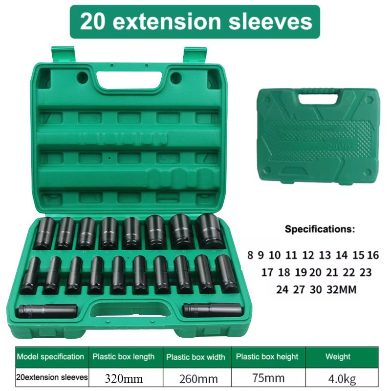 Impact Sockets Set 20PCS 6-Point 1/2in Drive Bit Ratchet Tool Kit Case 8mm-32mm
