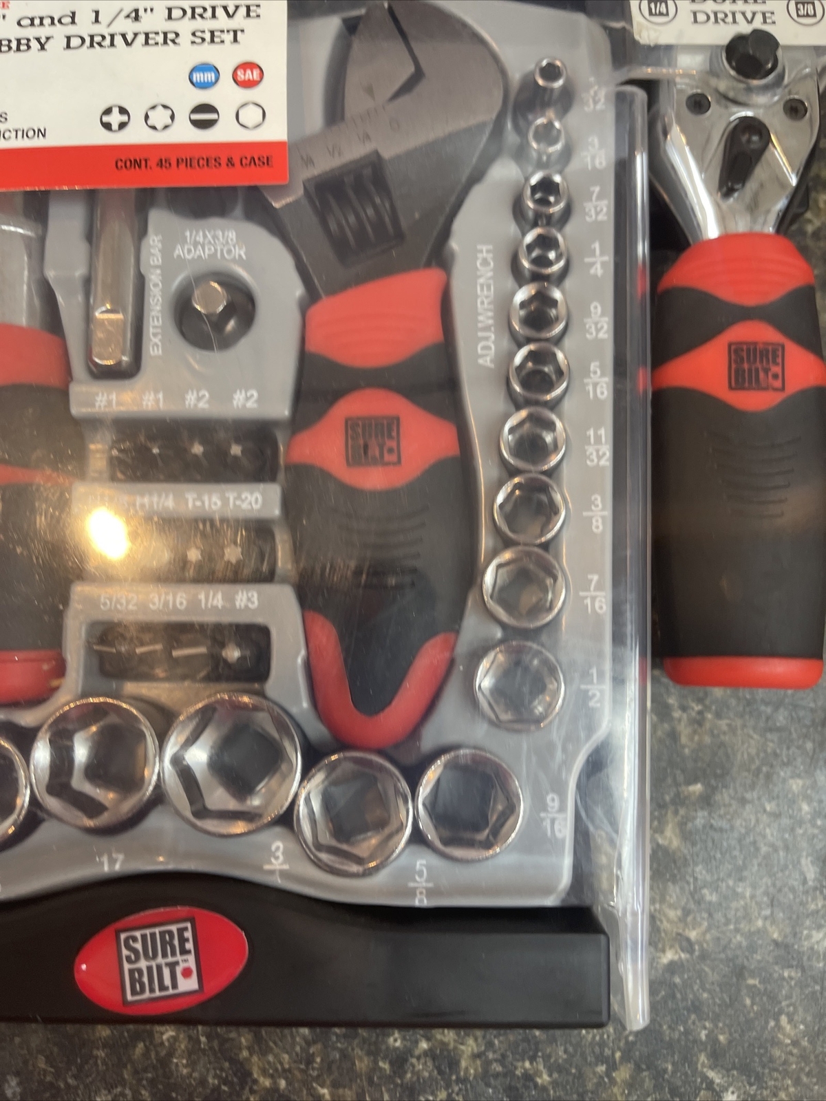 SUREBILT Stubby Driver Dual Drive Ratchet SAE/METRIC Tool Set 45 Piece # AZ5002