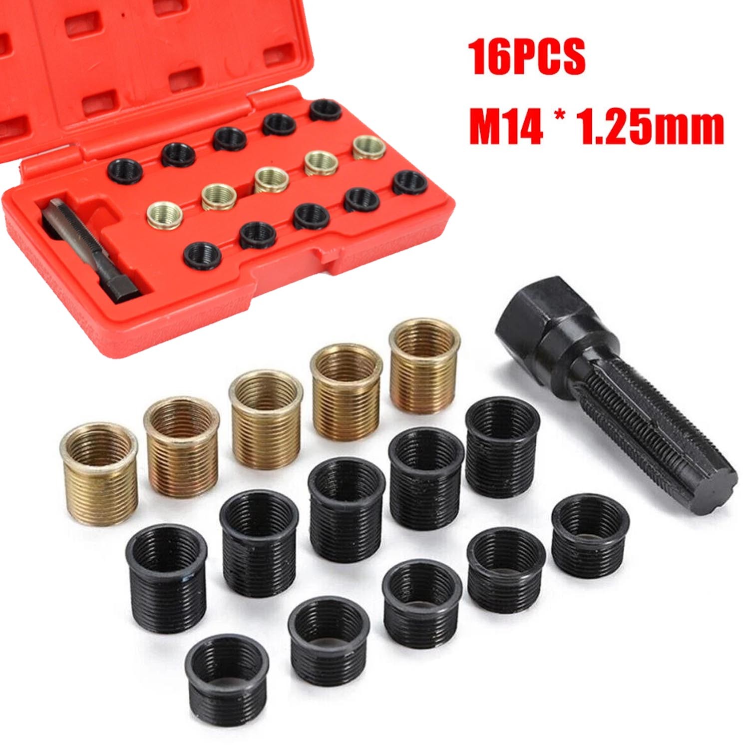 16pcs 14mm Spark Plug Rethread Kit Thread Repair M14x1.25 Cylinder Head Helicoil