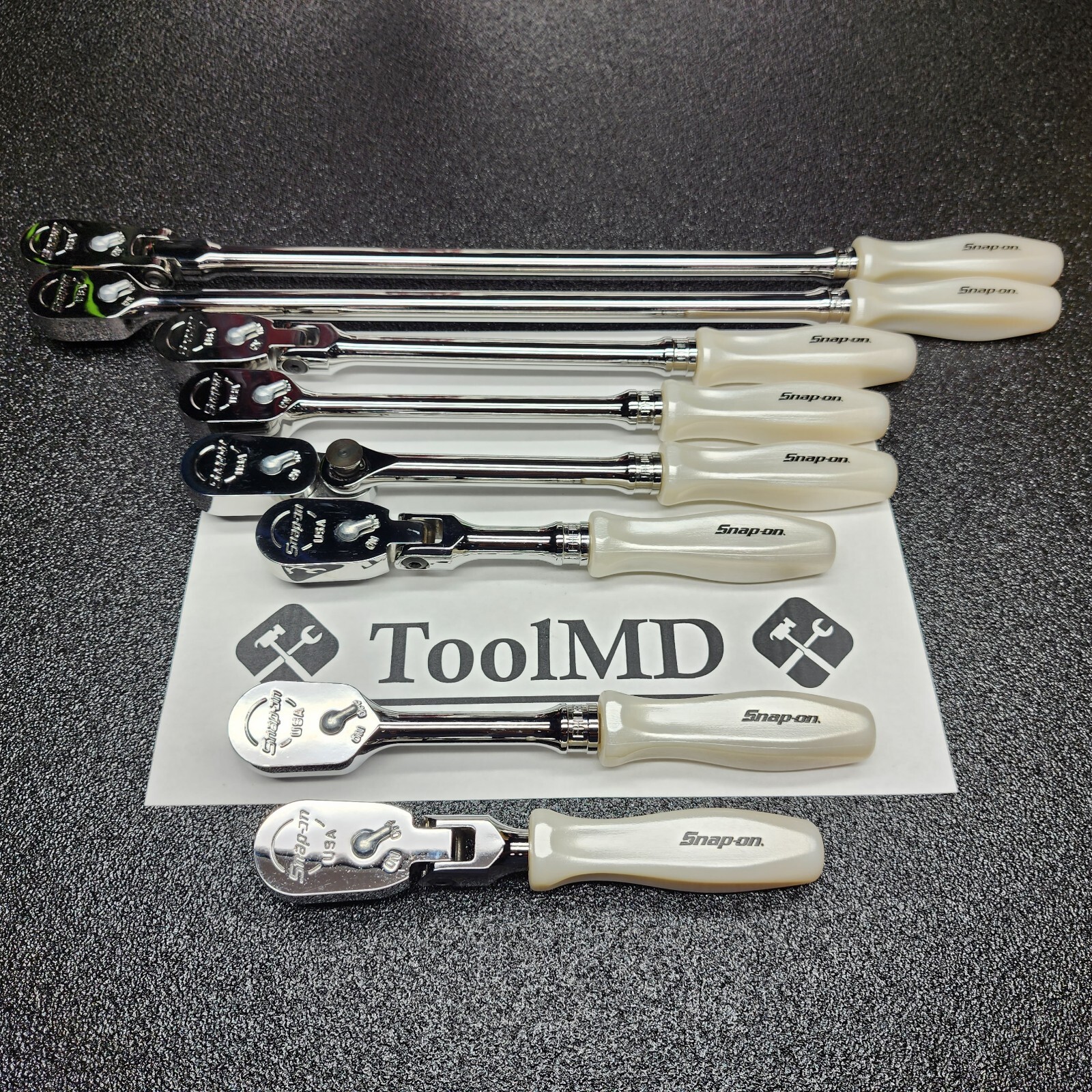 Snap-on Tools USA NEW 8pc PEARL WHITE 3/8″ Drive Fixed & Flex Head Ratchet Set