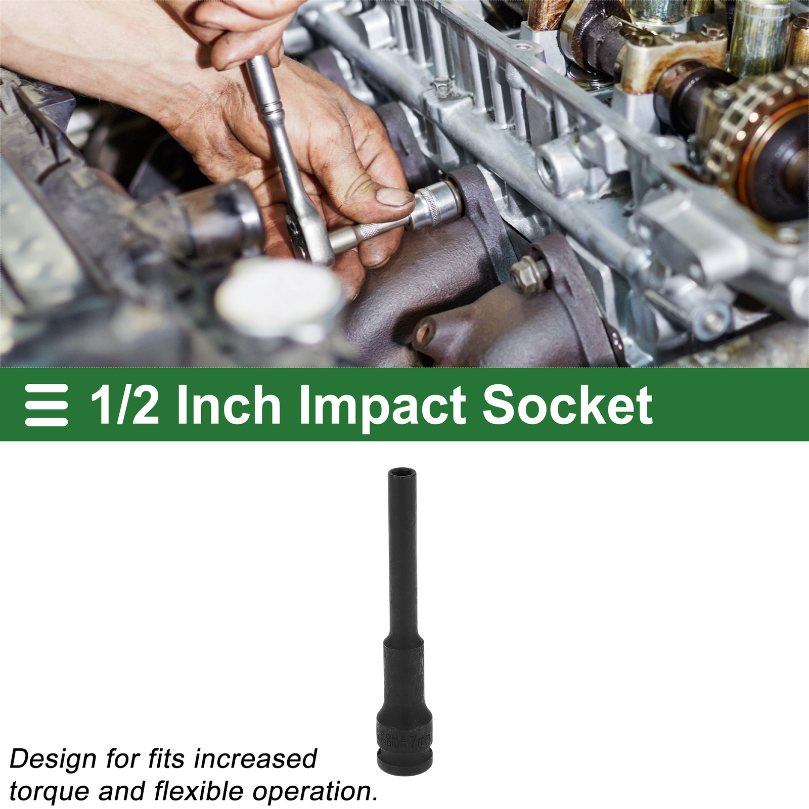 Universal 1/2 Inch Drive Impact Socket 7mm 6 Point Alloy Steel Black 1 Pcs