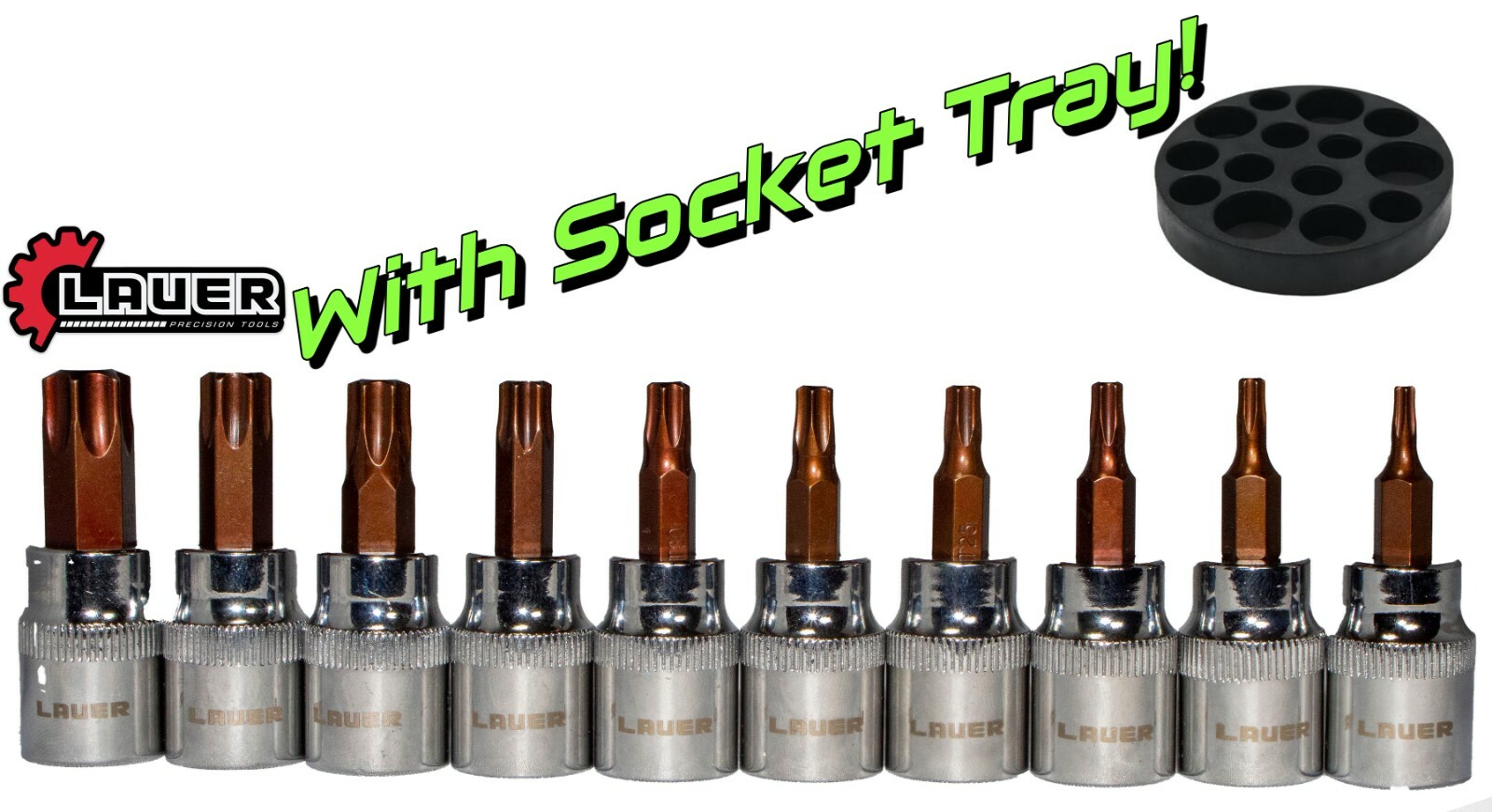 Lauer 3/8″ Drive Torx Socket Set 10pc T10 T15 T20 T25 T27 T30 T40 T45 T50 T55