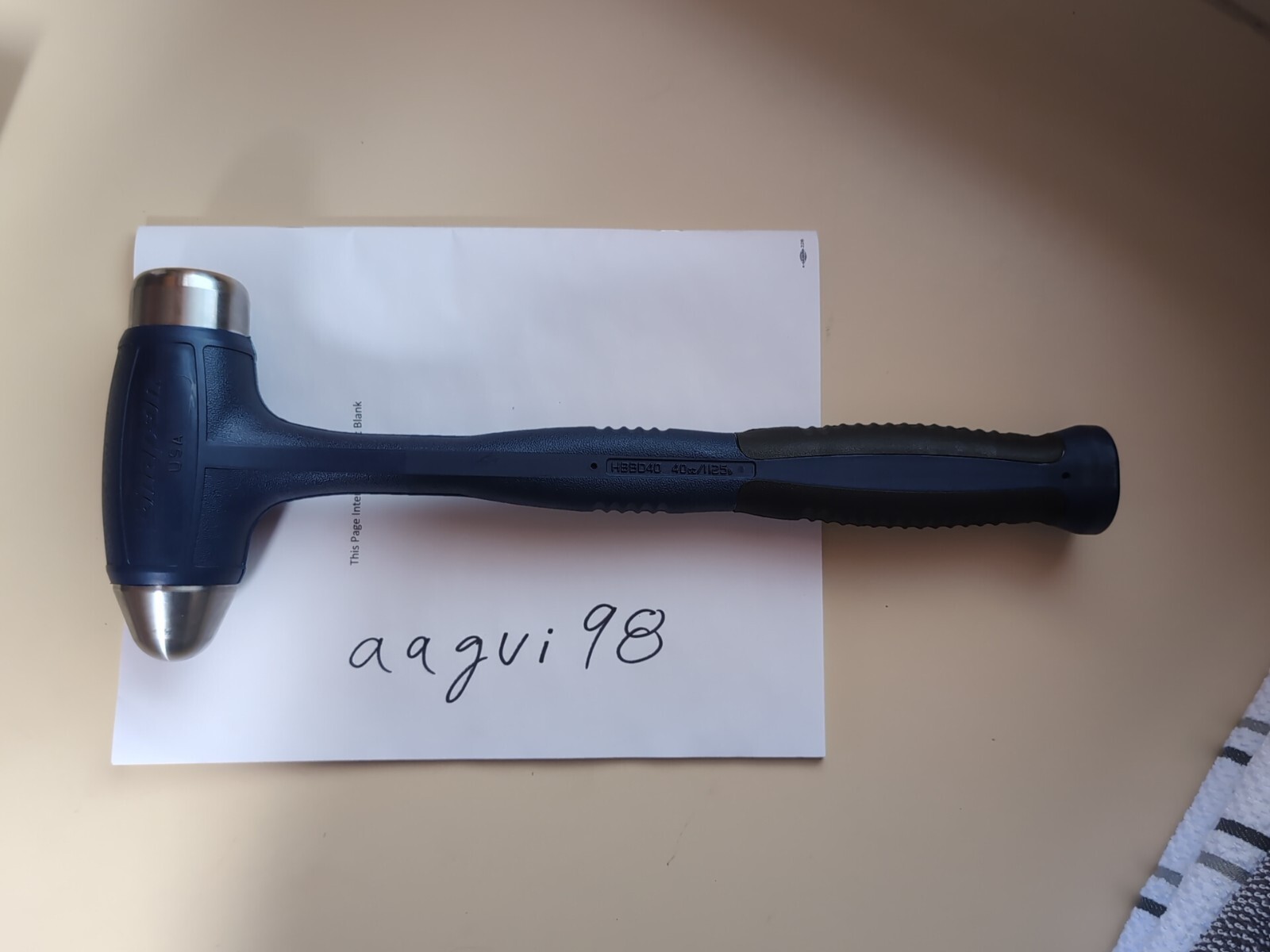 Snap-on Tools NEW POWER BLUE 40oz / 1125g Soft Grip Dead Blow Hammer HBBD40MB