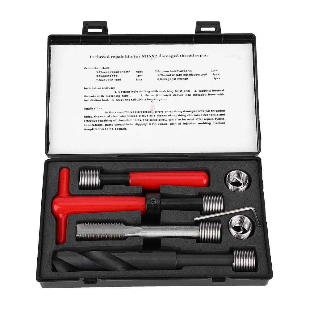 Metric Inserts Kits M16x2 Thread Repair Tool Kit Stainless Steel Drill Tap