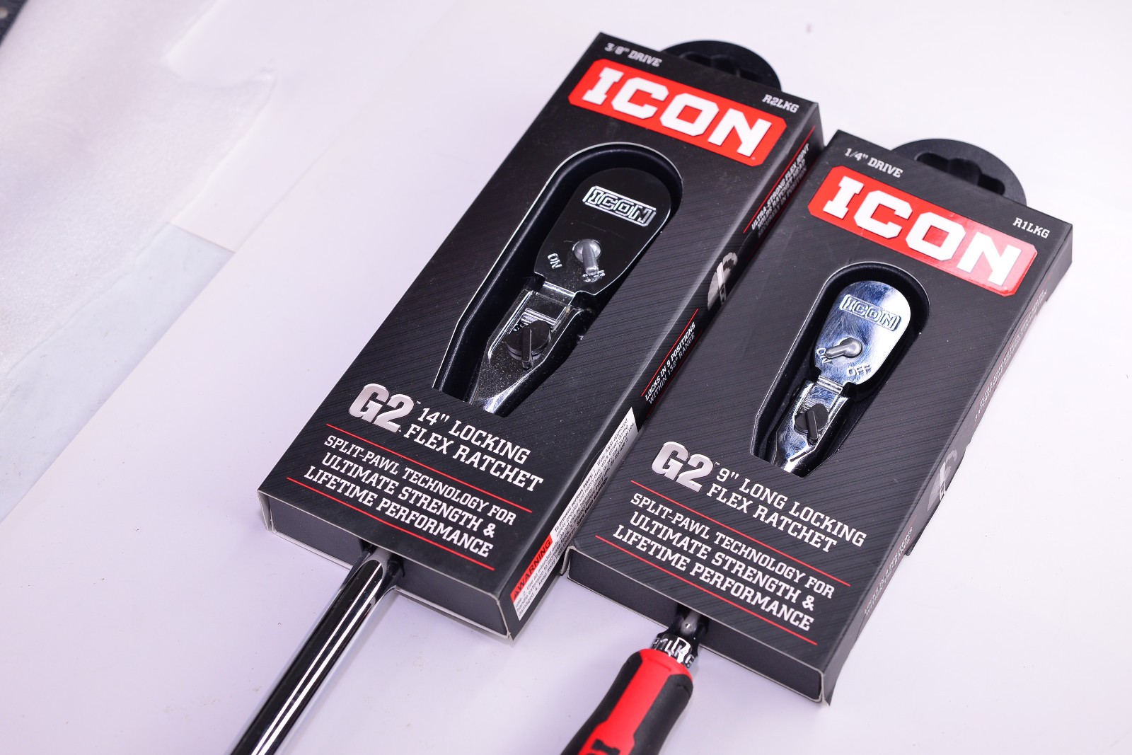ICON R2LKG & R1LKG 3/8 & 1/4″ DRIVE G2 (GEN 2) LOCKING FLEX HEAD RATCHET SET