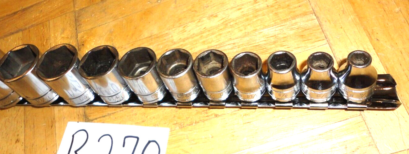 SNAP-ON TOOLS 12 PIECE 3/8 DR. SAE. SHORT CHROME 6 PT. SOCKET SET 211FSY + 15/16