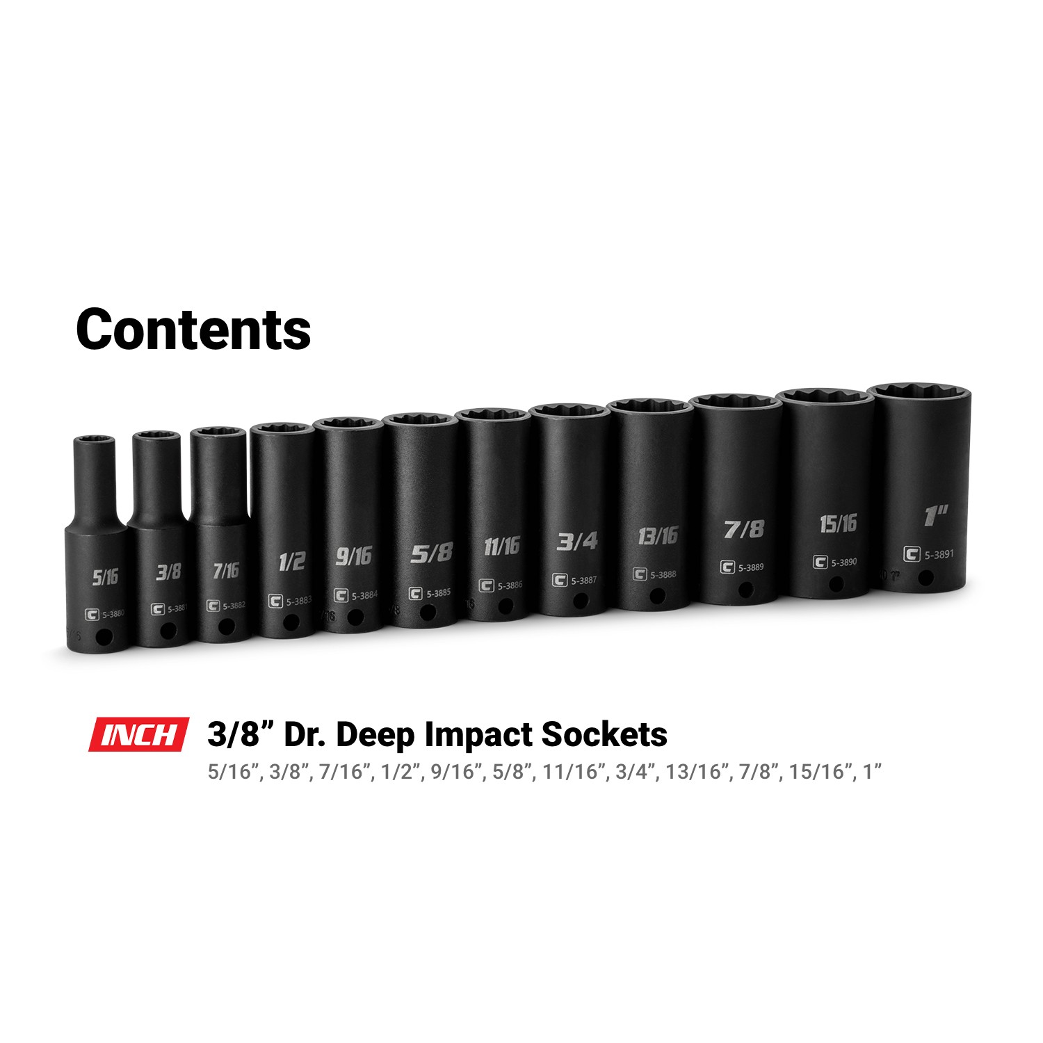 Capri Tools 3/8 in. Drive Deep Impact Socket Set, 12-Point, SAE, 12-Piece