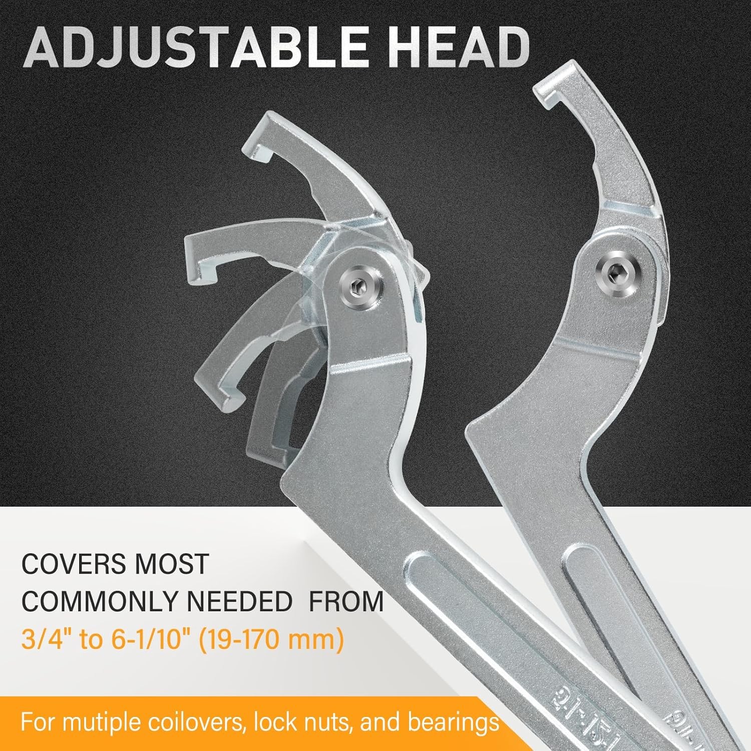 Adjustable Hook C Pin Spanner Wrench Tool Set,Nut Adjustment From3/4″ to 6-7/10″