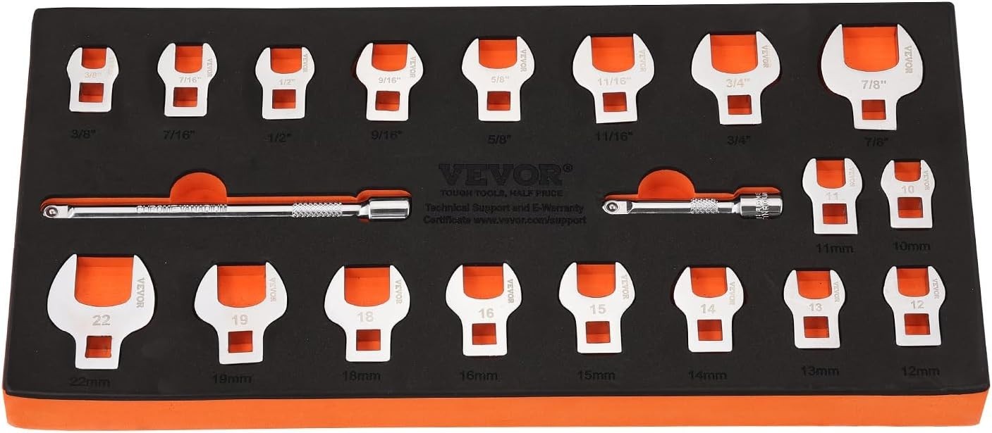20-Piece Crowfoot Wrench Set – High-Strength 40Cr Steel with Organizer