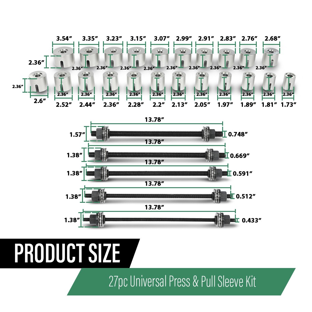 27Pc Universal Press & Pull Sleeve Kit Bush Bearing Removal Insertion Tool Set