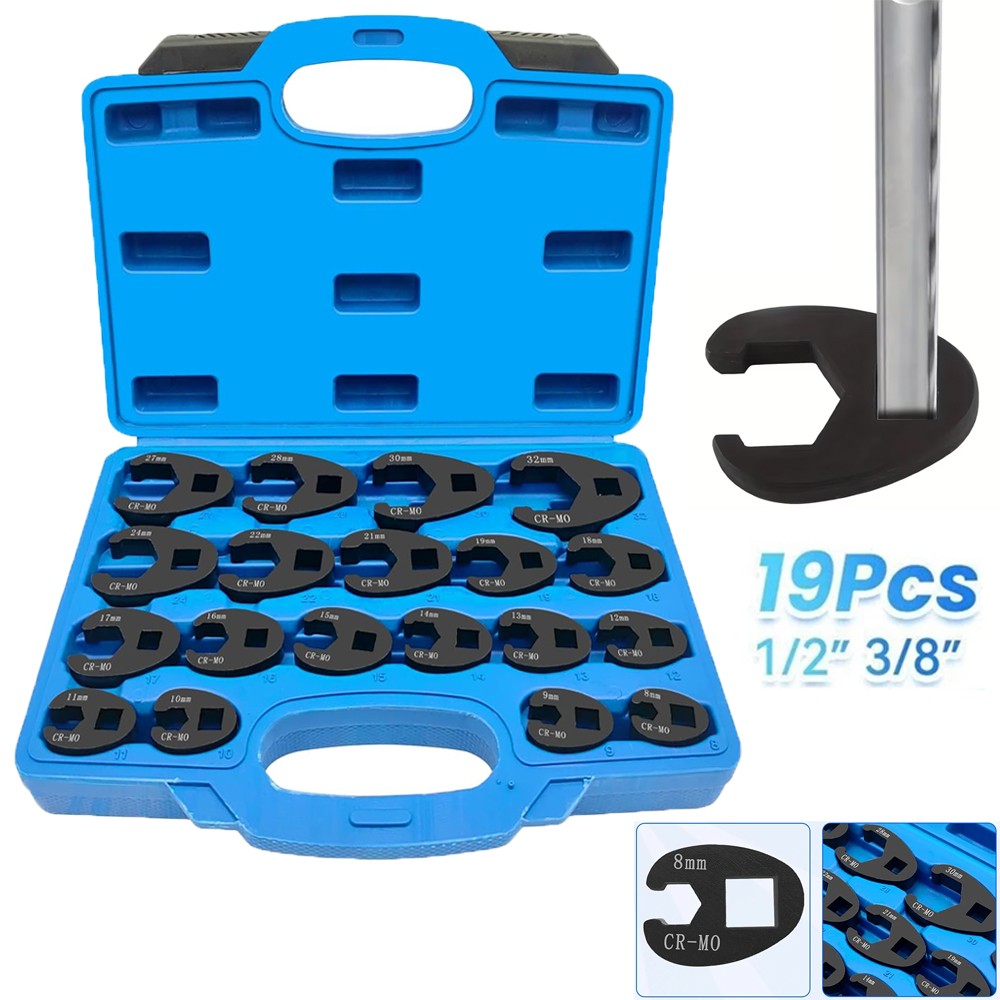 Crows foot Wrench Set 1/2″ and 3/8” Drive Flare Nut Crowfoot Wrench Set Metric
