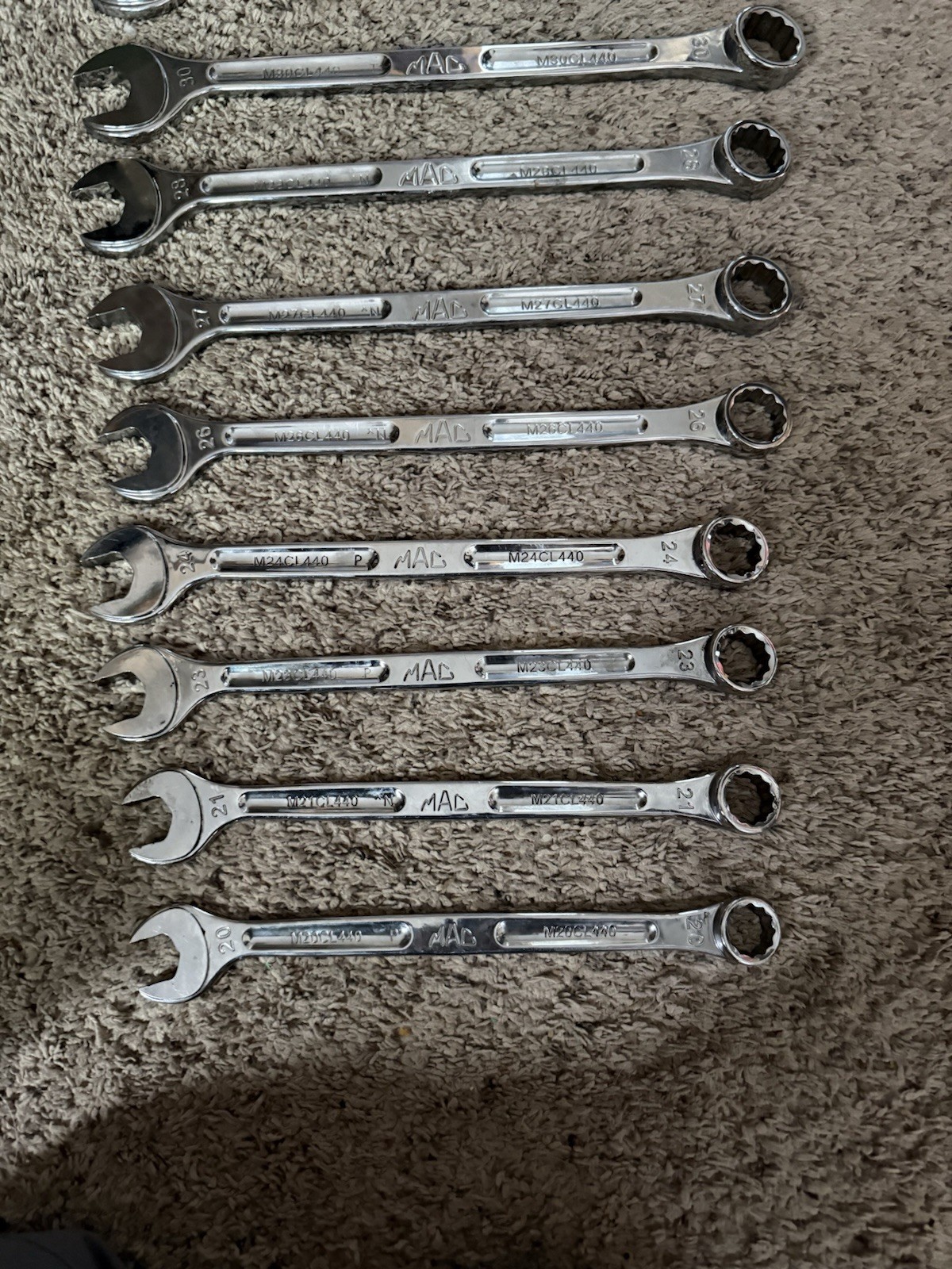 (9) Mac Precision Torque Metric Combo Wrenches 32,30,28,27,26,24,23,20,21 &20 MM