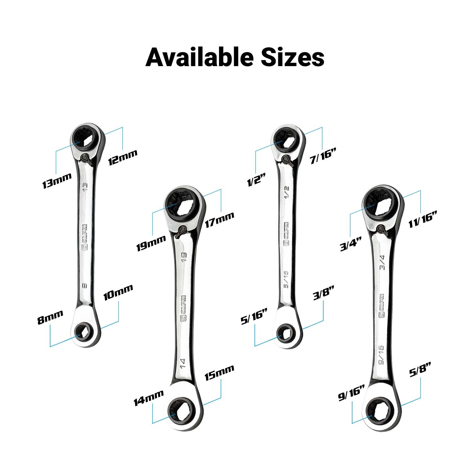 Capri Tools 4-in-1 120-Tooth Box End Ratcheting Wrench, Metric & SAE Sizes