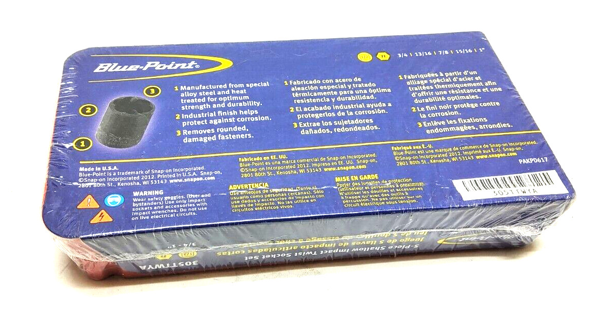 NEW Blue-point™ 305ttwya 3/4-1” Shallow Twist Impact Socket Set Sealed