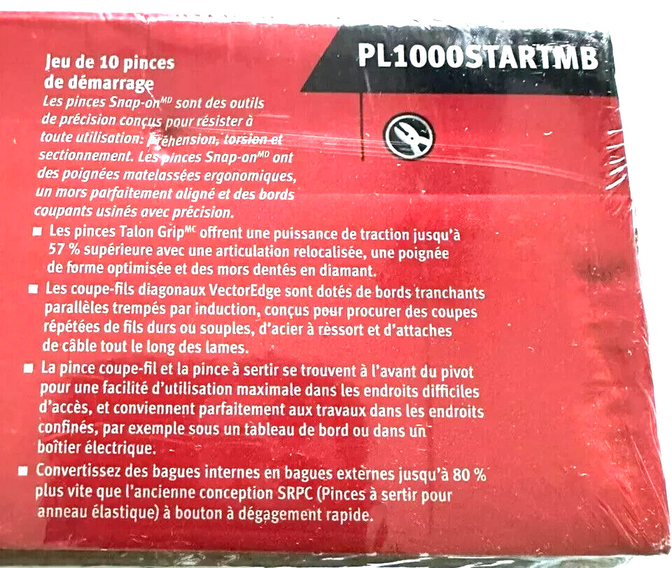 New Snap-on™ PL1000STARTMB 10pc Pliers Starter Set Needle Nose Cutters Crimper