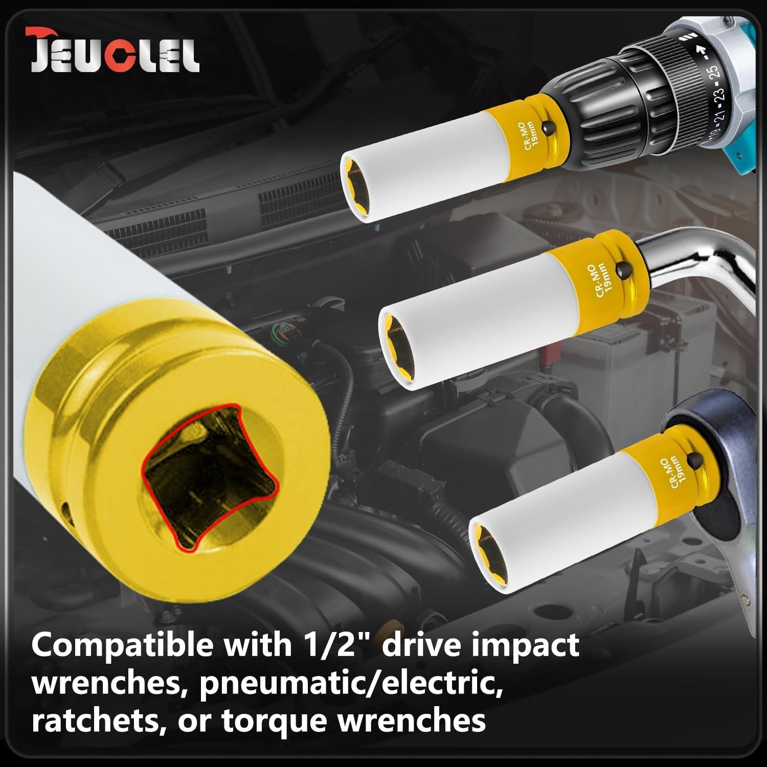 19mm Alloy Steel Impact Socket w/ Scratch-Resistant Sleeve for Wheels & Lug Nuts