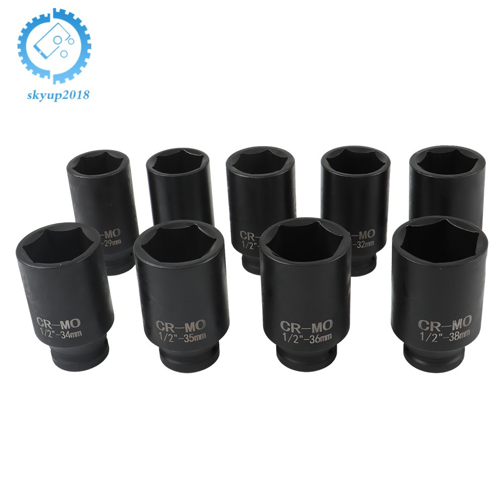 9pcs 29-38mm 1/2″ Drive Metric Axle Hub Nut Socket Deep Impact Socket Tool Kit
