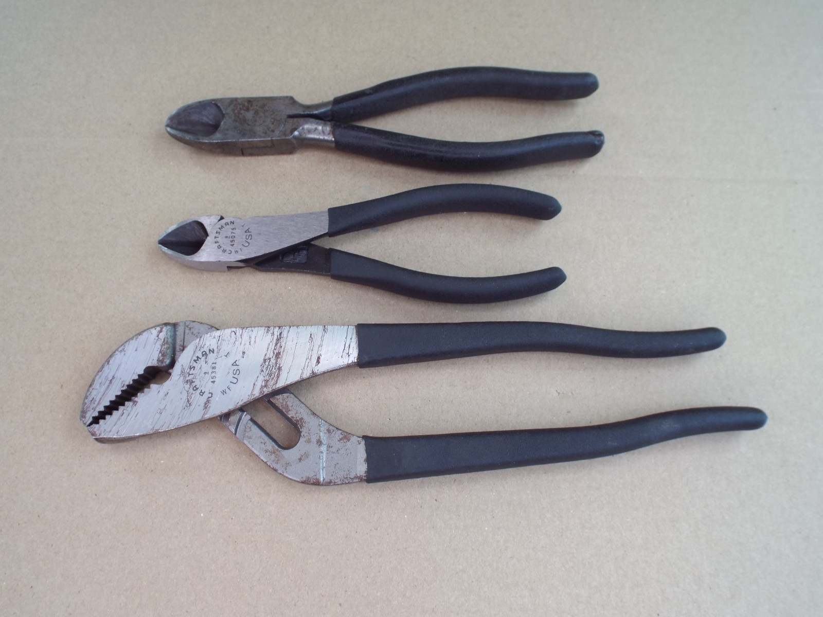 VTG 3 Craftsman Tongue & Groove Pliers Cutters USA Work Well (Read)