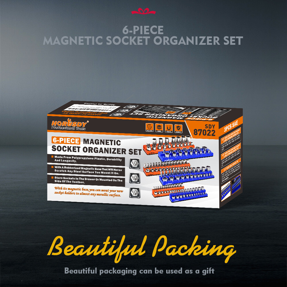 Magnetic Socket Organizer Holder 6-PACK Set 1/4» 3/8» 1/2» Metric SAE 143pcs