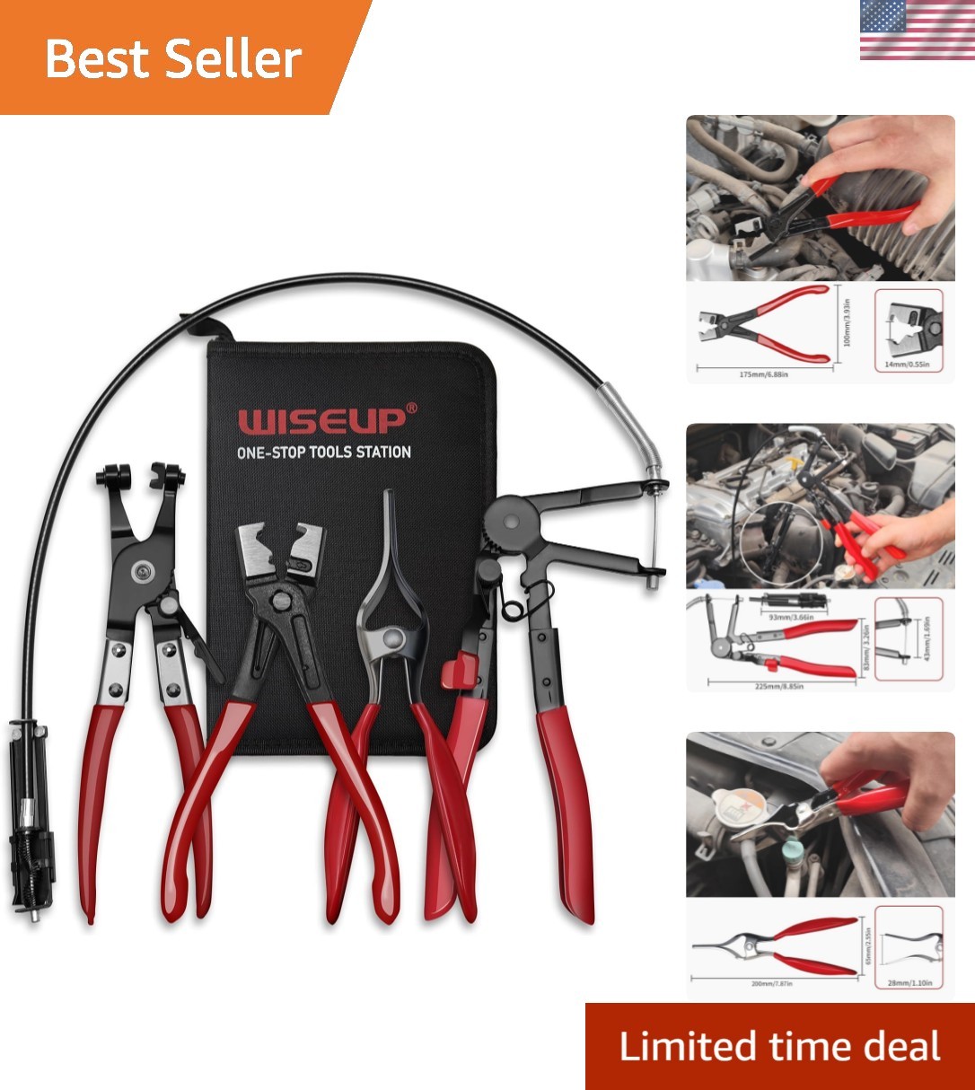 4PCS Hose Clamp Pliers Set – Includes 27″ Long Wire Spring Plier, Clic-R Typ…