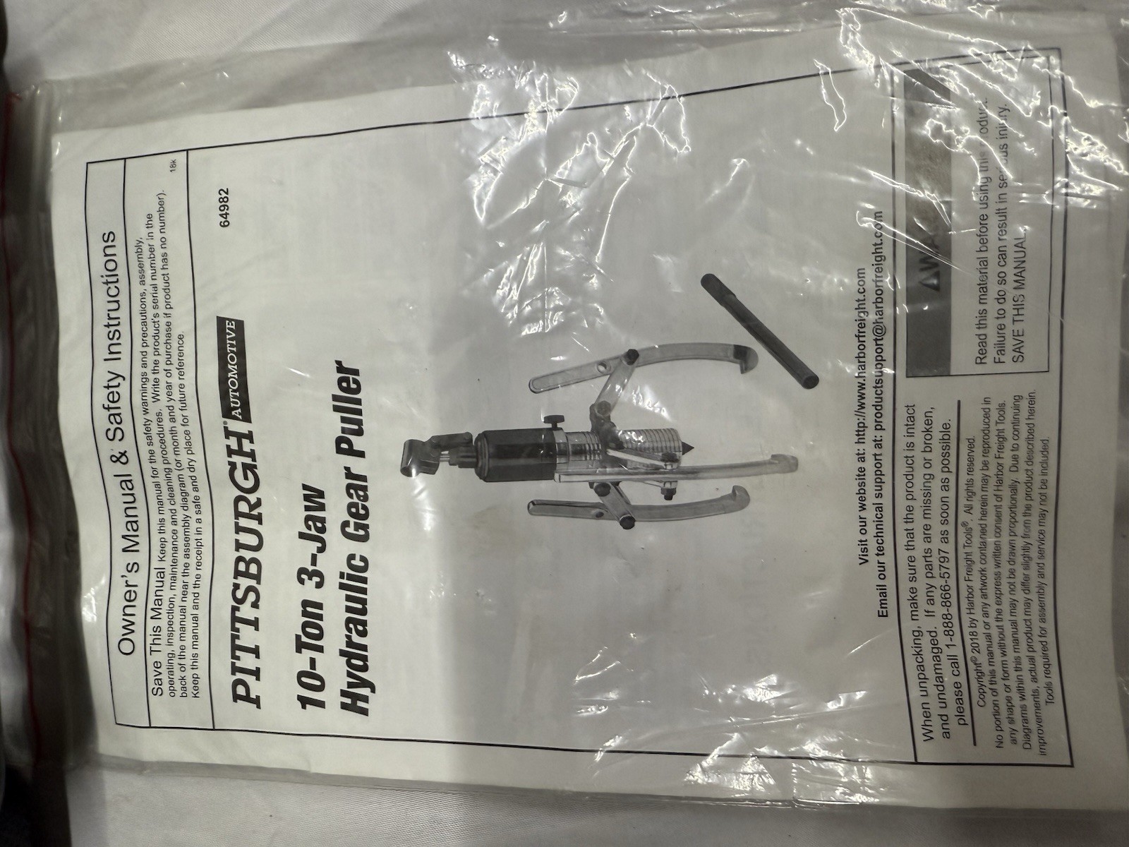 Pittsburg 10 Ton 3-Jaw Hydraulic Gear Puller