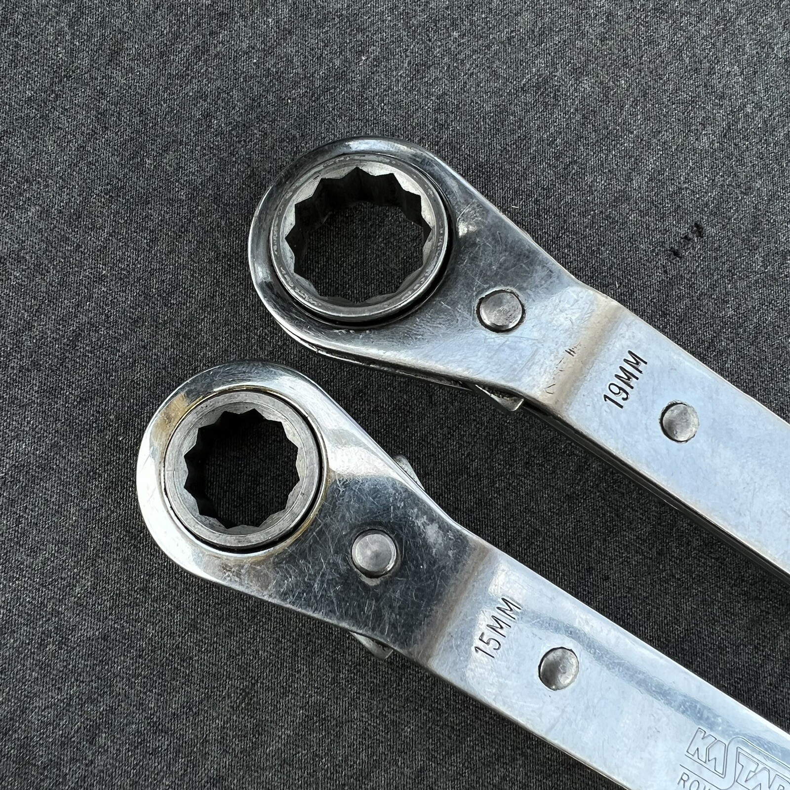 Kastar 2pc Metric Offset Ratcheting Wrenches 15mm x 17mm & 19mm x 21MM 6pt USA