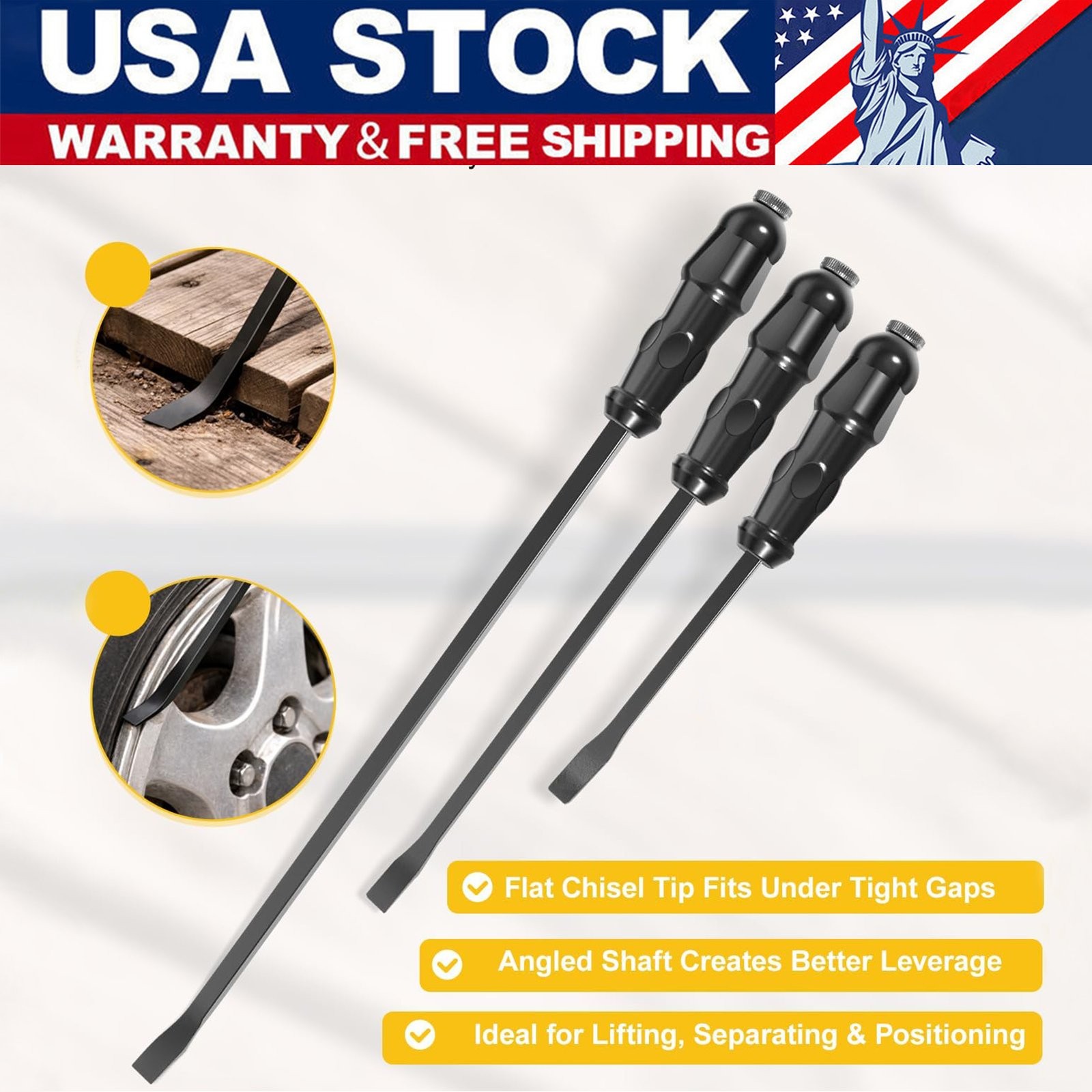 For Automotive Repairs LSQ42103 Angled End Handled Pry Bar w Striking Cap Set