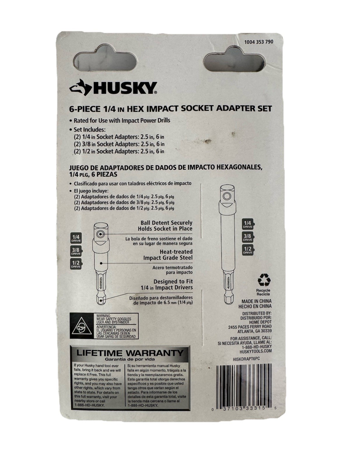 Husky 6 Piece 1/4″ Hex Impact Socket Adapter Set