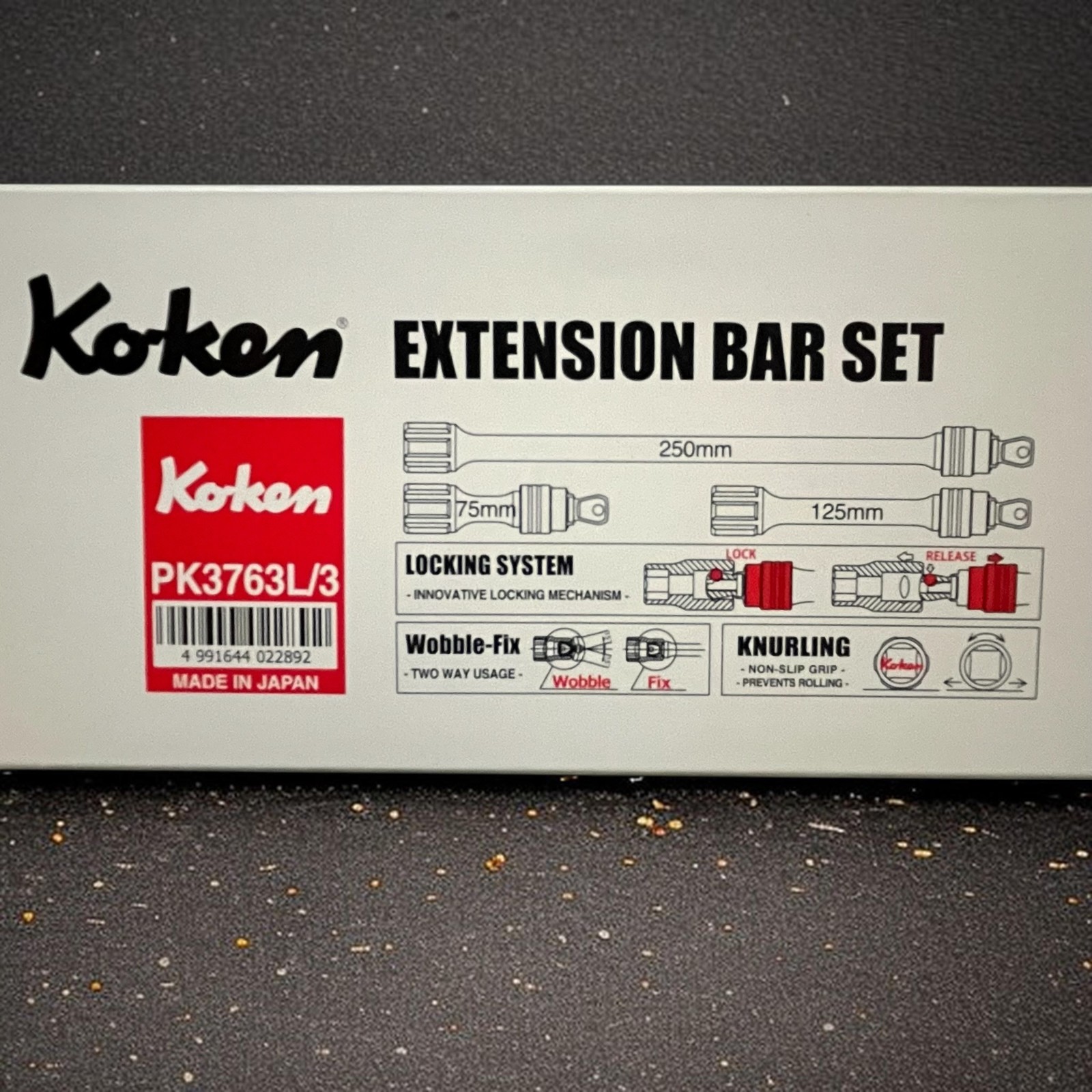 Ko-ken PK3763L/3 3-piece 3/8 Drive Locking Wobble-Fix Extension Bar Set