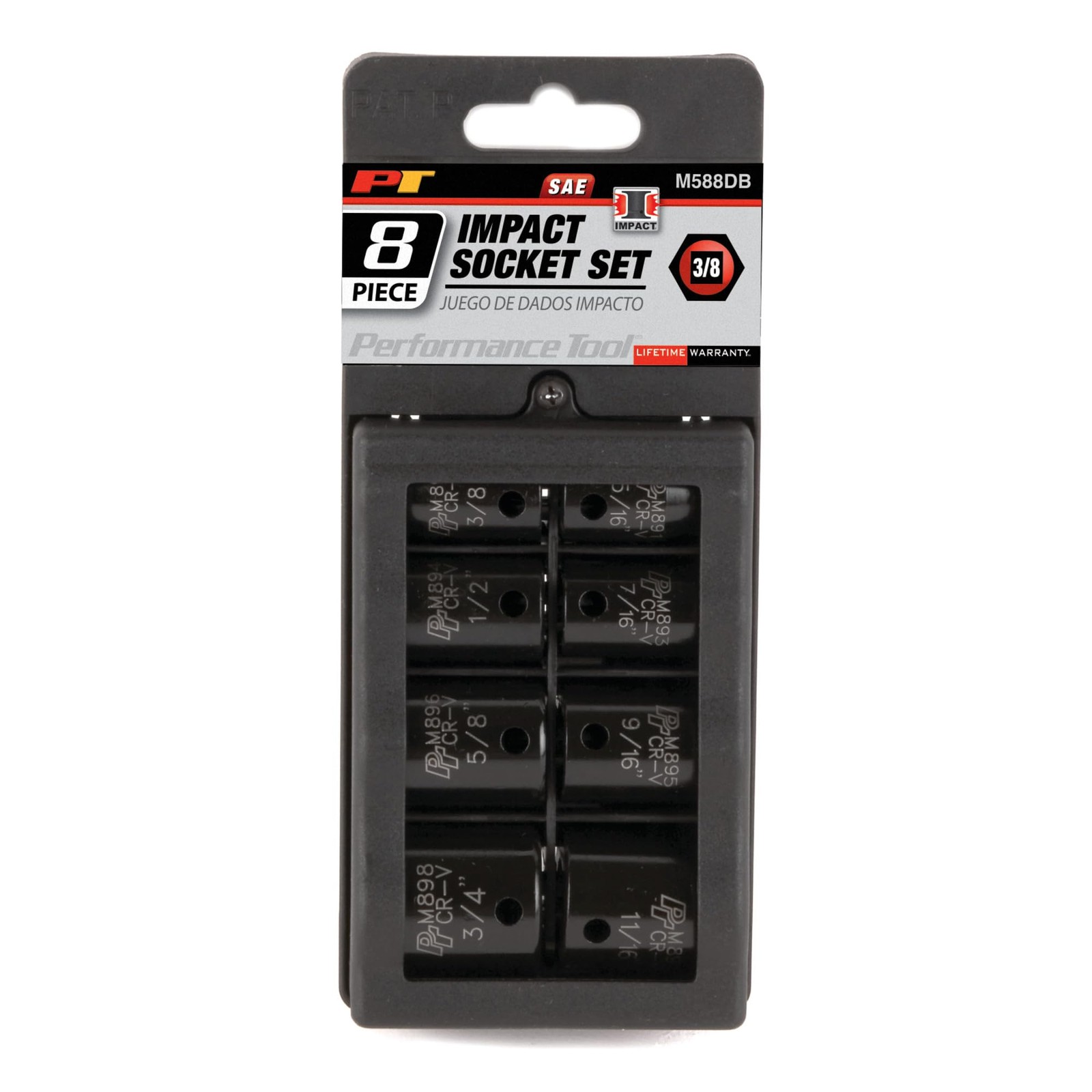 Premium SAE Impact Socket Set 3/8-Inch Drive, Chrome Vanadium Steel, 8-Piece