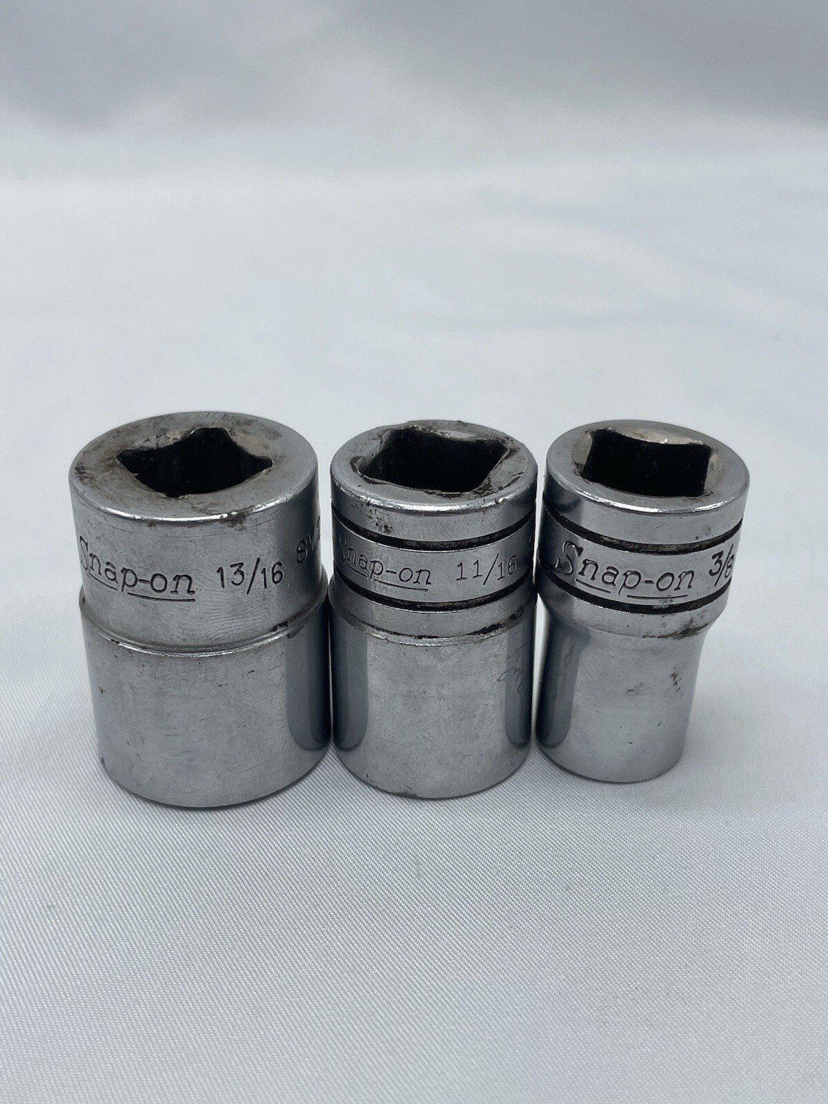 VTG Lot of 3 Snap On Sockets 11/16 SW221, 13/16 SV261 & 3/8 SW412