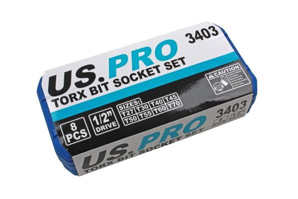 US PRO Tools 8 Piece 1/2″ Drive Torx / Star Bit Socket Set T27 – T70 3403