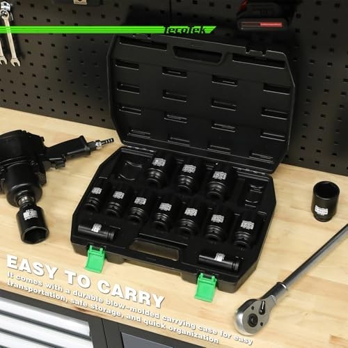 14-Piece 3/4″ Drive Deep Impact Socket Set, Heavy Duty Cr-Mo SAE for Large Vehic