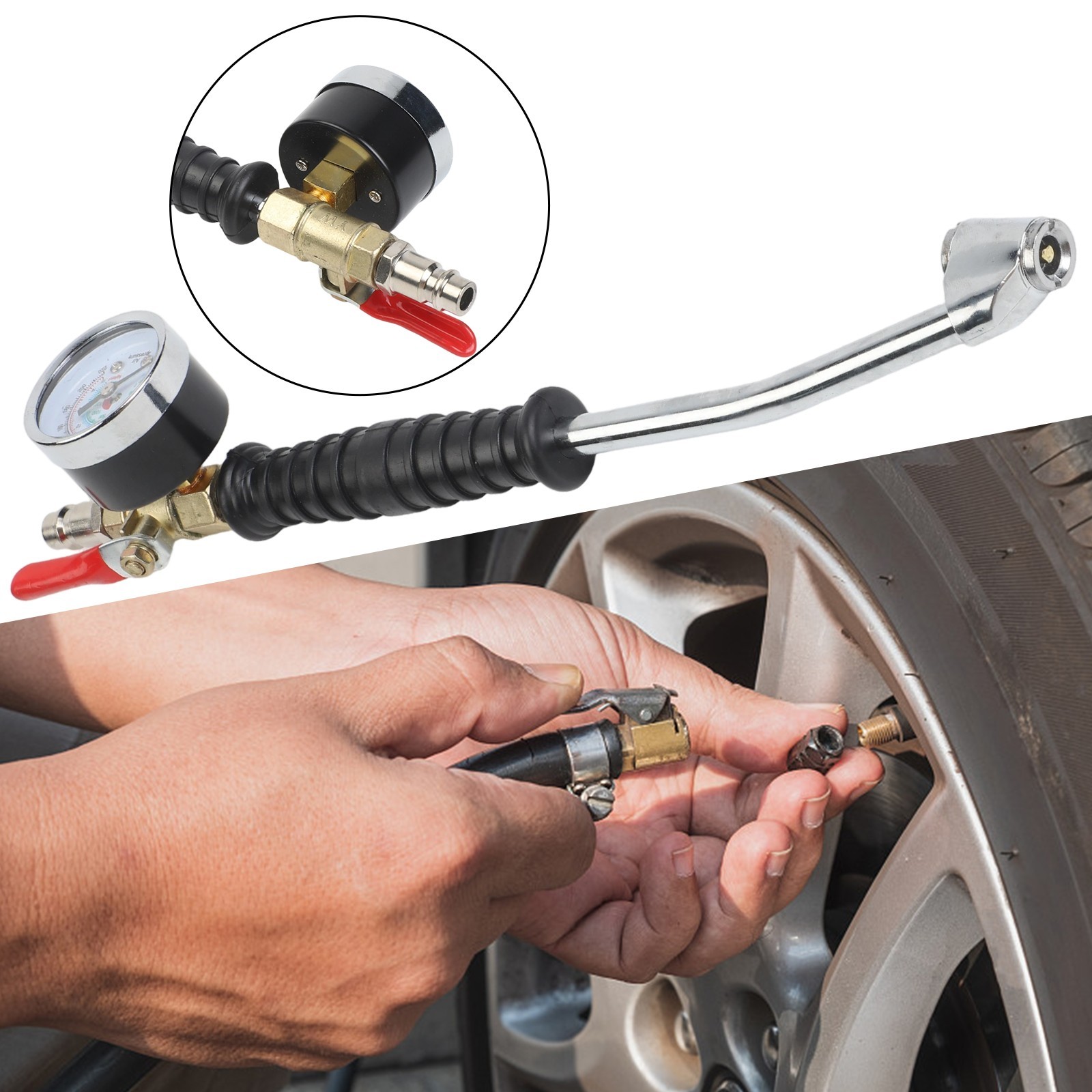 Portable 220 PSI Tire Inflator with Valve and Gauge for Vehicle Owners
