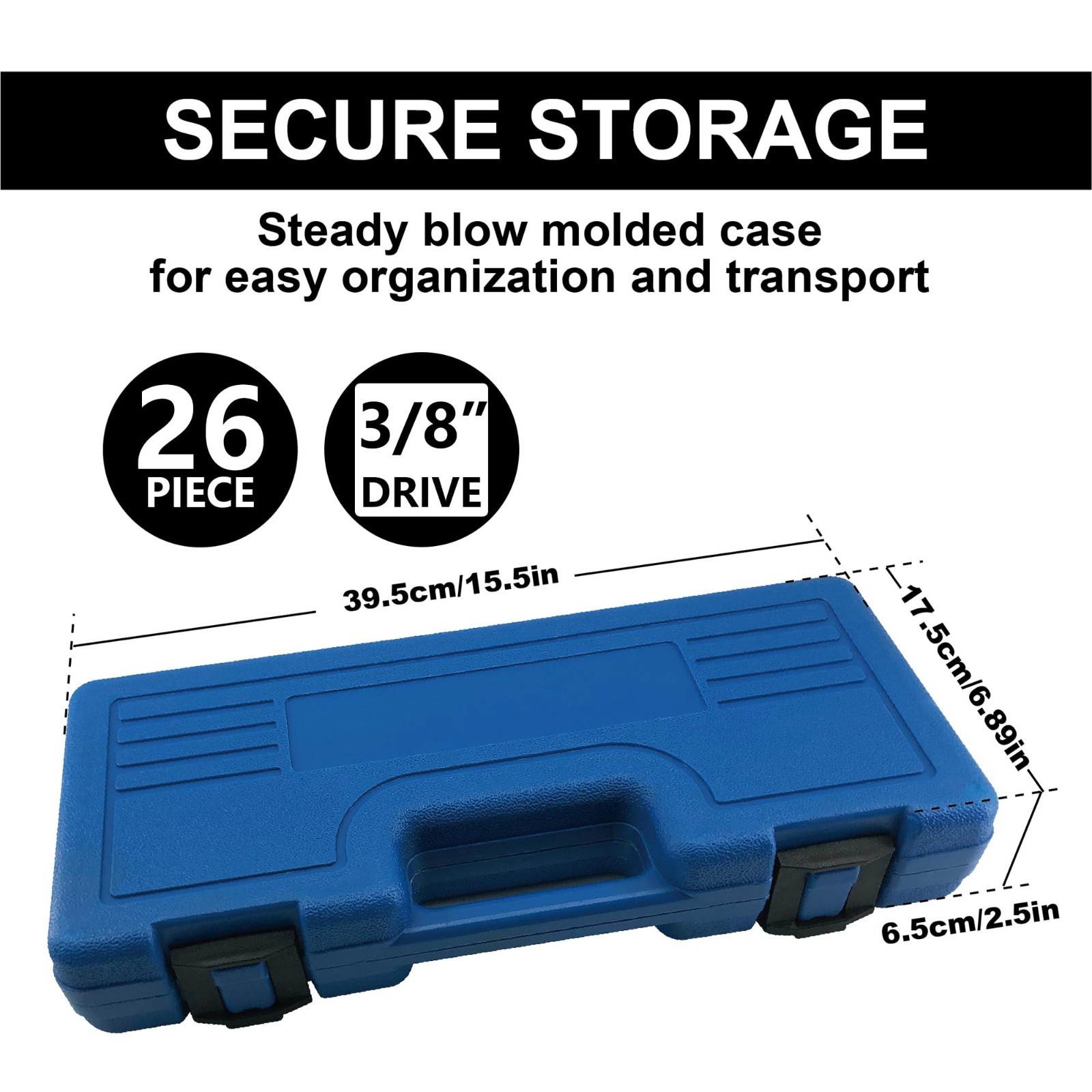 26pcs 3/8″ Impact Socket Set, Deep & Standard, Metric 7mm-19mm, 6-Point, Cr-V St